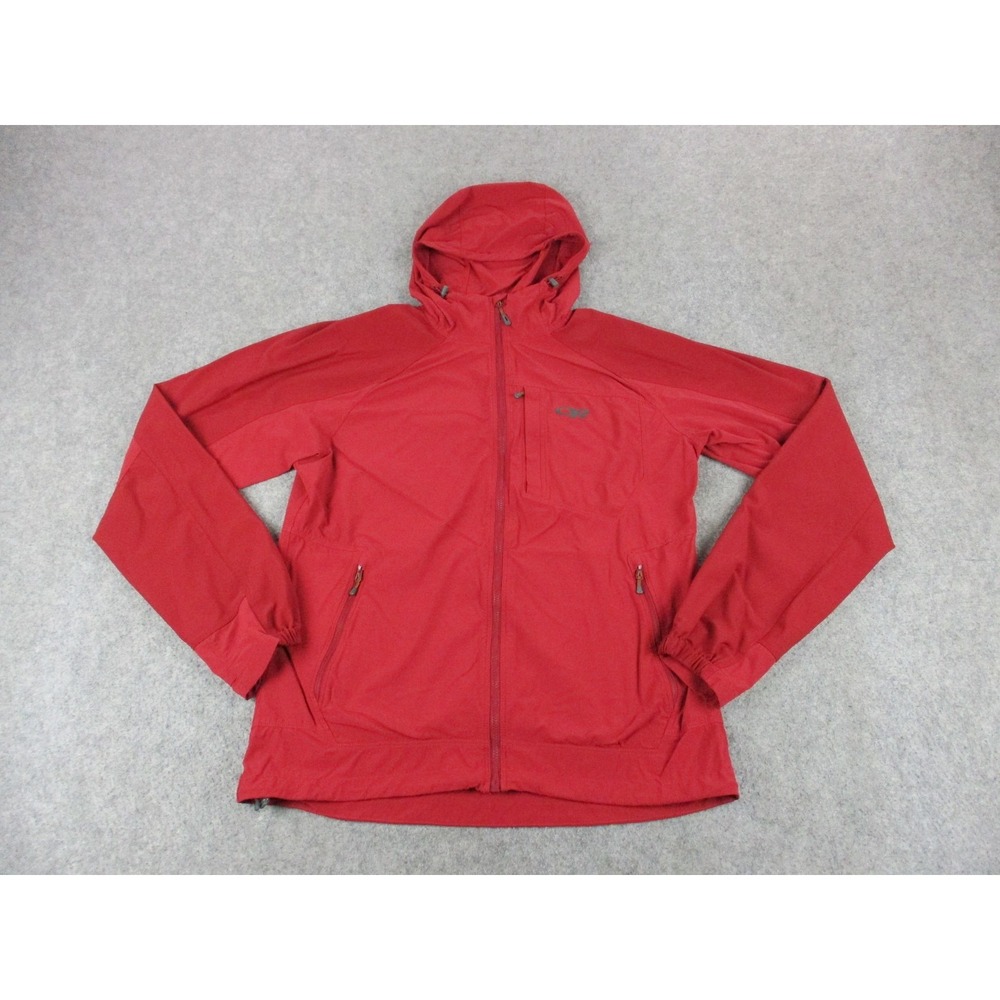 Outdoor Research Jacket Mens Medium Red Windbreaker Hooded Full Zip Pockets Coat